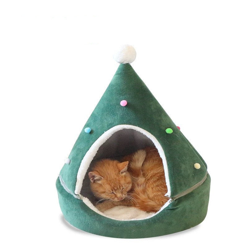 Christmas Tree Cat Bed for Cats and Dogs with Star Top Design