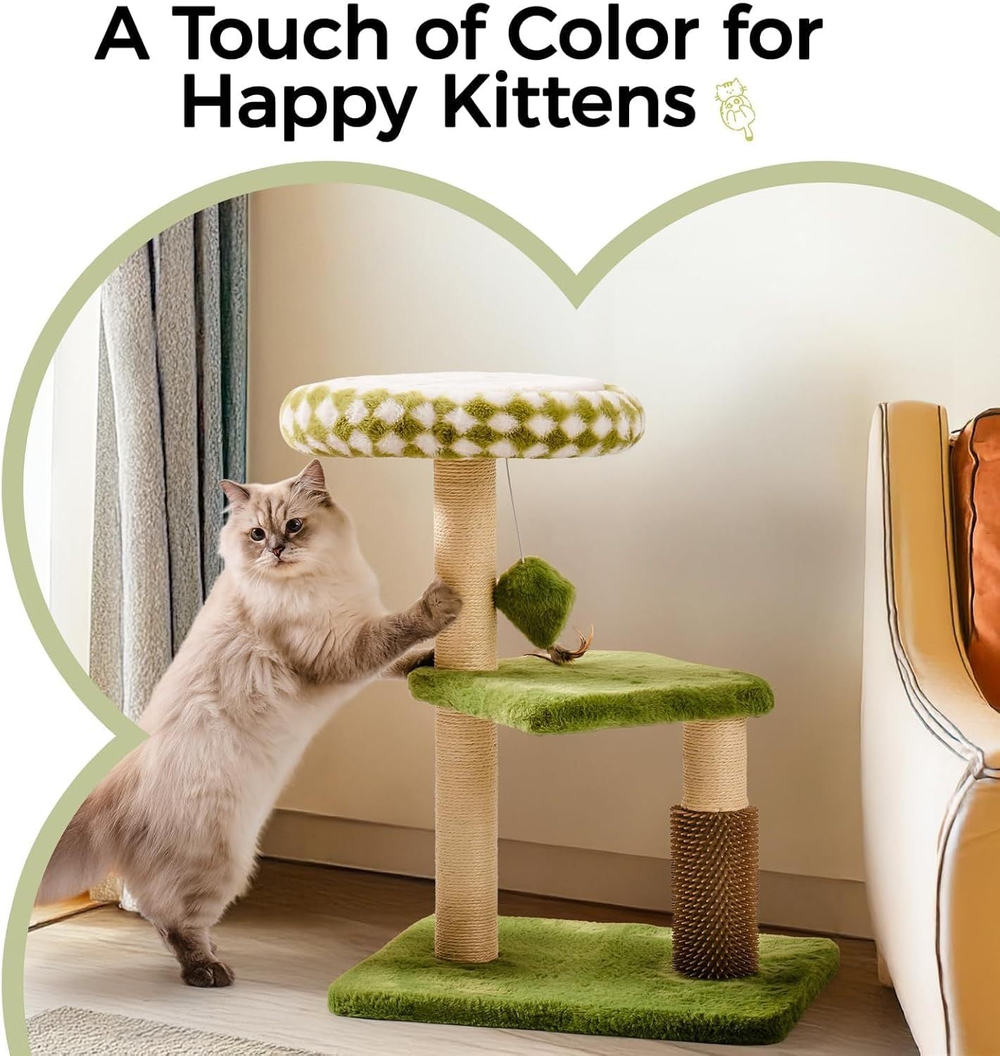 Scratching Post Cat Tree – Space-Saving Cat Tower with Bed & Groomer