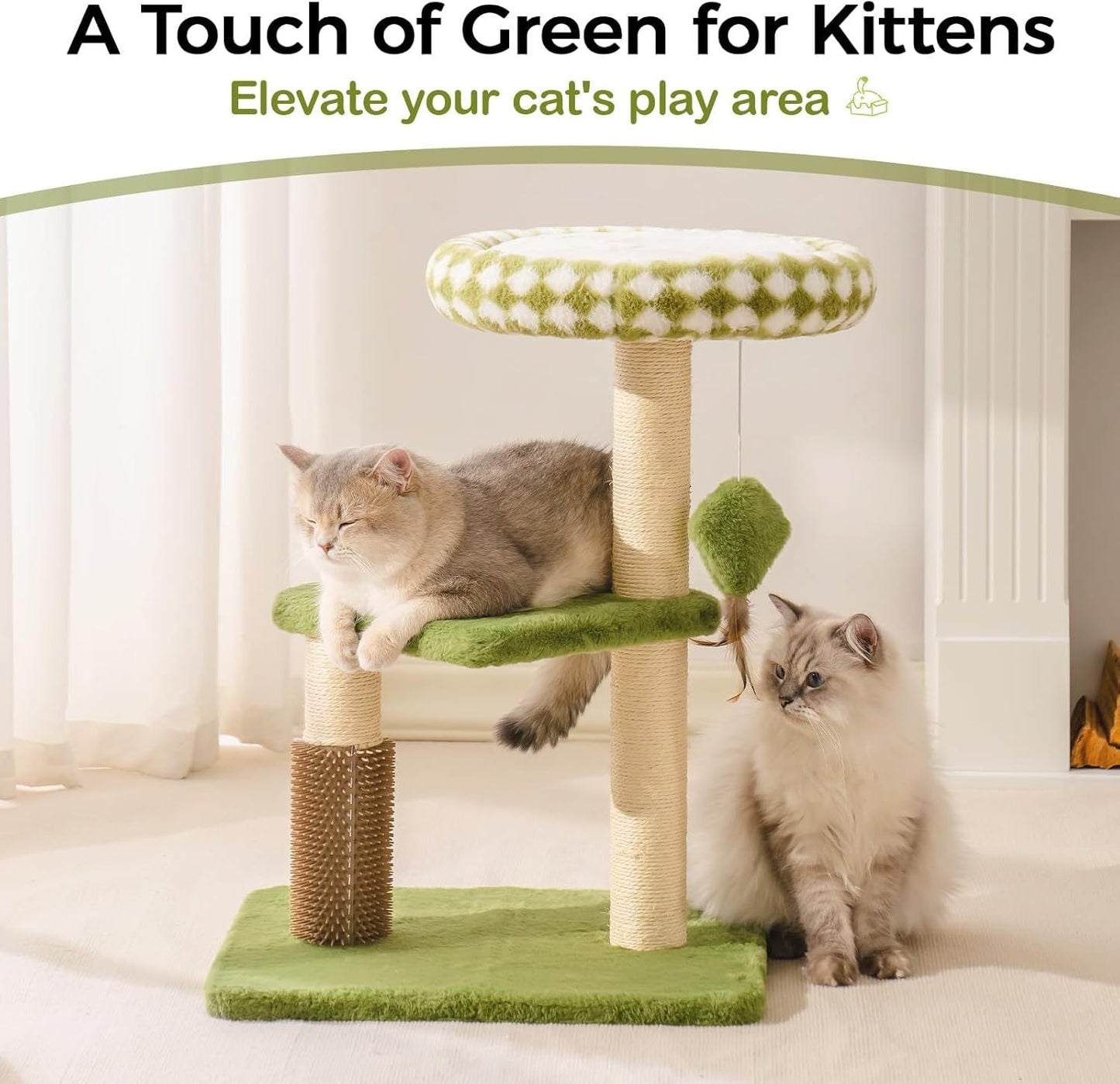 Scratching Post Cat Tree – Space-Saving Cat Tower with Bed & Groomer