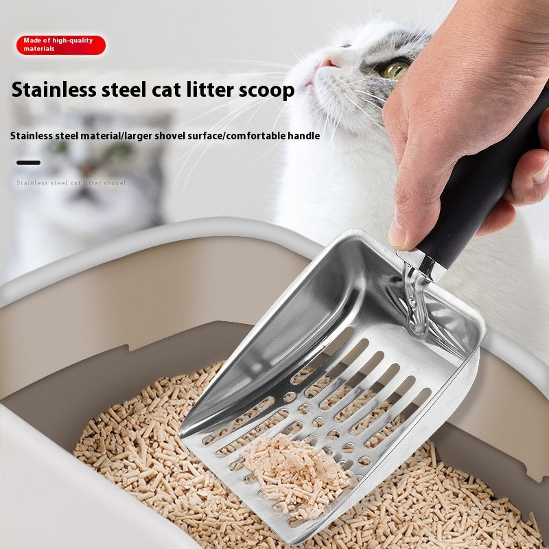 Stainless steel cat litter scoop black handle