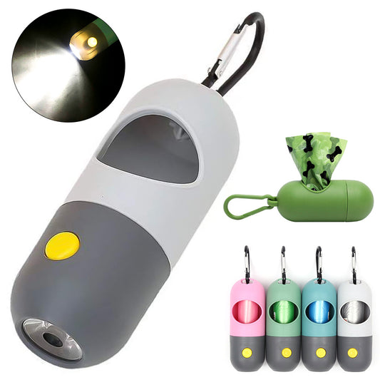 LED Light Pet Waste Bag Dispenser – Leakproof Poop Bag Holder for Dogs & Cats, Portable Travel Garbage Bag Container